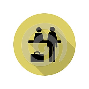 person buying airplane tickets long shadow icon. Simple glyph, flat vector of Airport icons for ui and ux, website or mobile