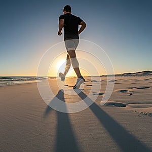 AI-Generated Image: Person Running on Beach Toward Sunset photo