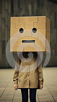 A person with a cardboard box on their head. Generative AI image.