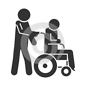 Person carries a disabled in a wheelchair, world disability day, silhouette icon design