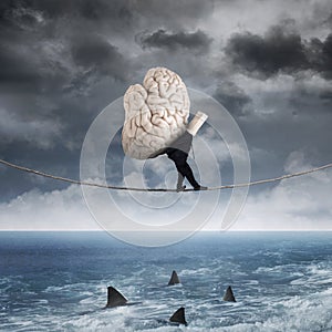 Person carrying a brain above sea