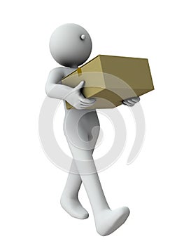 A person carrying a cardboard box in both hands. Movers and couriers.
