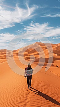 person carrying mailbox in desert landscape