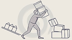 Person Carrying a Tall Stack of Heavy Cardboard Boxes, vector design Generative AI