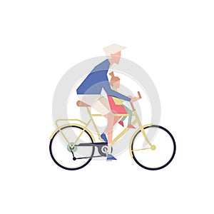 The person with the child is riding a bicycle