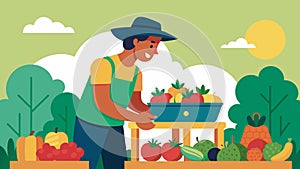 A person choosing to buy locally grown produce and supporting small farmers.. Vector illustration.