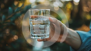 A person choosing to drink water instead of reaching for an alcoholic beverage showcasing selfcontrol during the photo