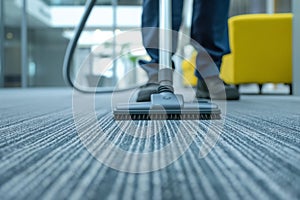 Person Cleaning Carpet With Vacuum Cleaner, Cleaning In Living Room