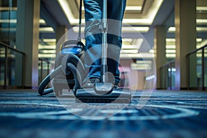 Person Cleaning Carpet With Vacuum Cleaner, Cleaning In Living Room