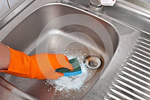 Person cleaning the kitchen sink