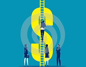 Person climb ladder to money symbol.  Business financial concept