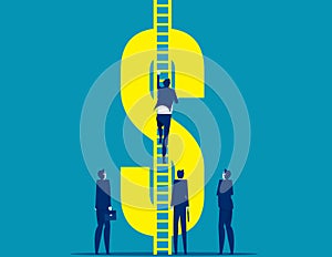 Person climb ladder to money symbol.  Business financial concept