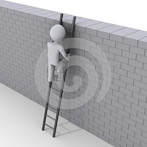 Person climbing ladder over a wall