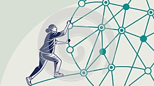 Person Climbing Network Grid, Connectivity and Progress, vector design Generative AI