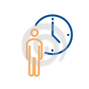 Person with clock icon. Vector thin line illustration for concepts of business, delivery, order, waiting, patience, appointments,