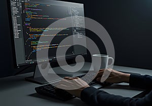 Person coding on computer desktop