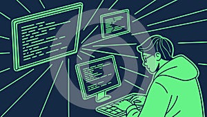 Person Coding on a Computer, Digital Development and Technology, vector design Generative AI