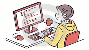 Person coding on computer, programming and tech vector design Generative AI