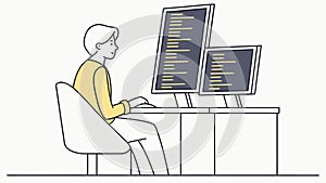 Person Coding on Computer, Software Development and Programming Work, vector design Generative AI
