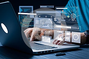 Software Developer Working on Modern Web Design Project Laptop Coding Interface Digital Technology Innovation UI UX Data