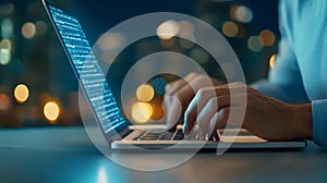 Person Coding on Laptop at Night