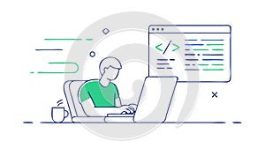 Person Coding on Laptop Programmer Vector Illustration, Software Development, vector design Generative AI