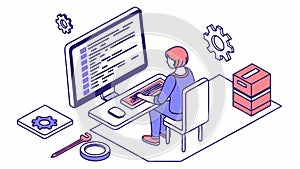 Person Coding in Minimalist Workspace, vector design Generative AI