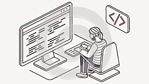Person Coding or Programming on Desktop Computer, vector design Generative AI