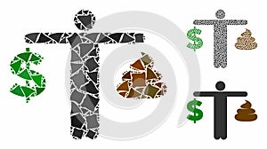 Person compare shit dollar Mosaic Icon of Inequal Items