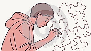 Person Completing Jigsaw Puzzle, Problem Solving and Focus Activity, vector design Generative AI