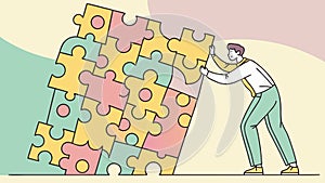 Person Completing Puzzle, Solution & Achievement, vector design Generative AI