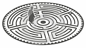 Person in a Complex Circular Maze - Problem Solving Concept, vector design Generative AI