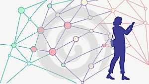 Person connected to digital network, symbolizing connectivity and technology, vector design Generative AI