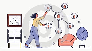 Person connecting network nodes, symbolizing data structure and connectivity. vector design Generative AI