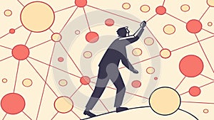 Person connecting network points, building digital infrastructure. vector design Generative AI