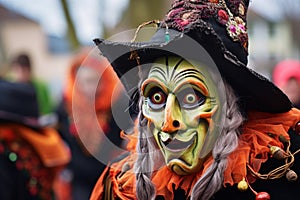 Person in creepy witch carnival mask at German carnival called \'Fasching\' or \'Fastnacht