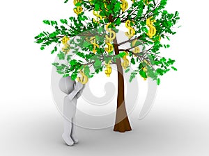 Person cutting dollar from tree of dollars