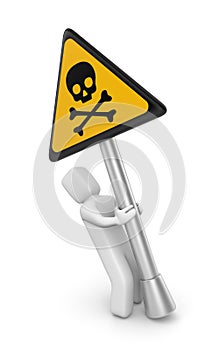 Person with danger skull sign