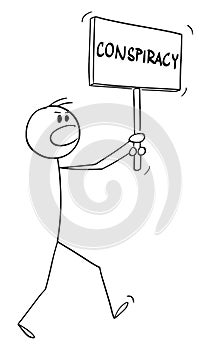 Person on Demonstration Fighting for Conspiracy, Vector Cartoon Stick Figure Illustration