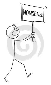 Person on Demonstration Fighting for Nonsense, Vector Cartoon Stick Figure Illustration