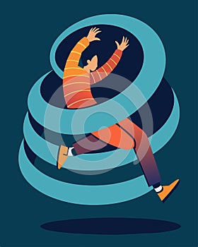 The person desperately tried to climb out of the negative spiral but each time they fell back into its depths.. Vector photo