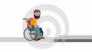 A person with disabilities in a wheelchair cannot cross the curb.