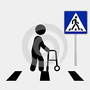 Person with disability. Pedestrian crossing sign, pedestrian crosswalk sign. Vector illustration