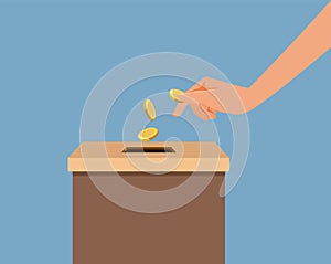 Person Donating Money in a Box Vector Cartoon illustration Design