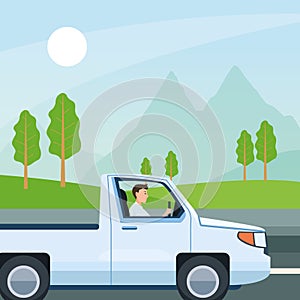 Person driving car vector design