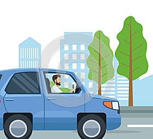 Person driving car vector design