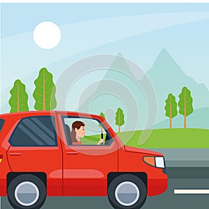 Person driving car vector design