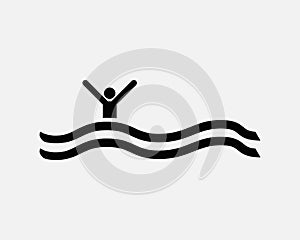 Person Drowning Icon Drown Calling for Help Rescue Water Sea Vector Black White Silhouette Symbol Sign Graphic Clipart Artwork