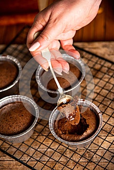 Person eating molten chocolate cake