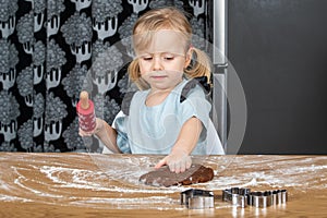 Person Engaged in Indoor Culinary Activity Using Festive Baking Tool